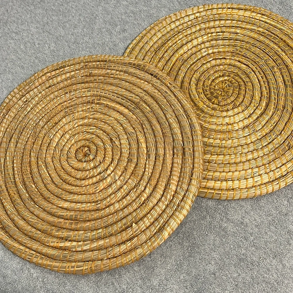 Boho Placemats Chargers Wall Decor Set of Two Round Straw Rustic Cottagecore